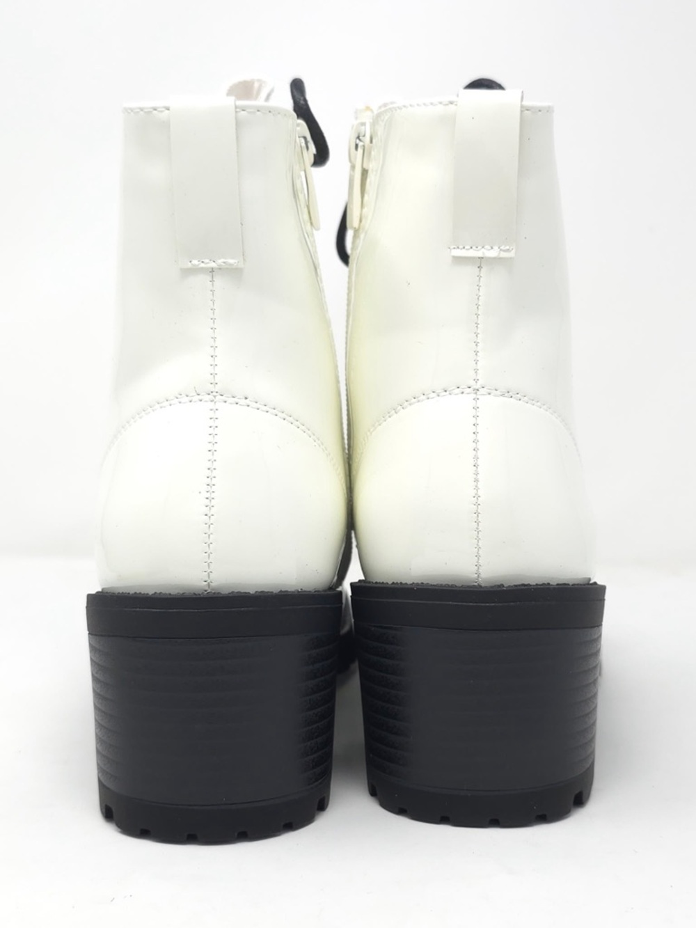 Combat Boots Chunky Heel Lace Up Side Zipper Faux Leather White Pat Ankle Boot - Picture 6 of 12